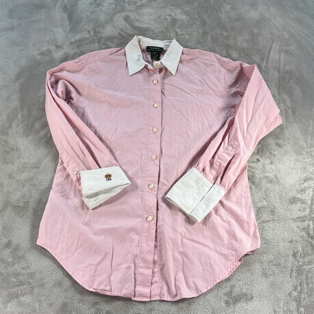 Vintage Y2K Lauren Ralph Lauren Button Down Shirt 10 Pink Contrast Old Money - Picture 2 of 13